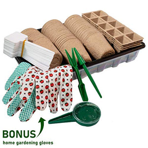 Biodegradable Seed Starter Kit - Seed Starter Trays with Humidity Dome and Base | Germination Trays for Vegetable and Flower Indoor / Outdoor Gardening