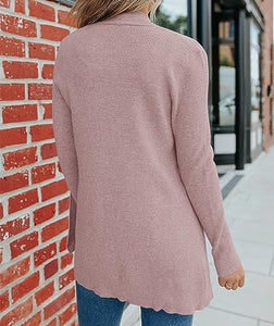 MEROKEETY Women's 2023 Fall Open Front Waffle Knit Soft Cardigan Casual Long Sleeve Sweater Coat with Pockets, Dustypink, Medium