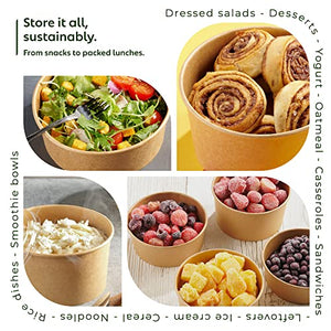 25 Pack Round Deli Containers Eco Friendly To-Go Microwavable - Freezer Disposable |Leak/Grease Kraft Food Bowls | Hot/Cold Restaurant Take-out Storage Containers With Clear Dome Lids (Kraft, 20oz)
