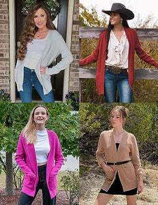 MEROKEETY Women's 2023 Fall Open Front Waffle Knit Soft Cardigan Casual Long Sleeve Sweater Coat with Pockets, Dustypink, Medium