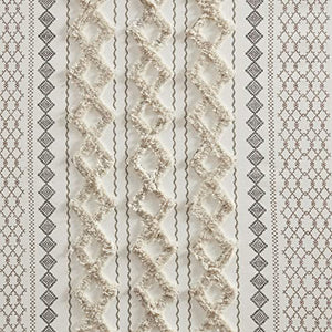 INK+IVY Imani 100% Cotton SINGLE PANEL Curtain Tufted Chenille Stripe Geometric Print Mid-Century Look Rod Pocket Top Drape for Living Room, Privacy Window Treatment for Bedroom, 50" x 84", Ivory