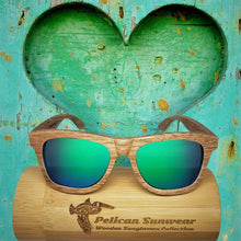 Load image into Gallery viewer, Pelican Sunwear Wood Sunglasses | Polarized | Vintage Wooden Frame | 100% UVA/UVB Protection | Bamboo Case | Men and Women
