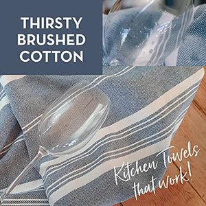 Country Trading Co. Big Thirsty Dish Towels - Organic Cotton Super Absorbent Kitchen Towels, Set of 4, Blue and White Stripe – Soft Weave Machine Washable Tea Towels - 25” x 19”
