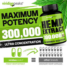 Load image into Gallery viewer, Hemp Extract Capsules 300,000 - Supplement for Anxiety &amp; Stress Relief - 100% Grown &amp; Made in USA - Immune Support - Omega 3-6-9 Source - Insomnia Relief &amp; Mood Boost
