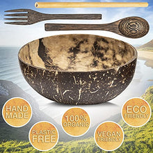 Load image into Gallery viewer, NaturalX Premium Coconut Bowls with Spoons (Set of 4) | Made from 100% Coconut Shell | Organic, Handmade, Vegan, Natural, Bamboo, Wooden, Eco Friendly, Reusable Bowl for Breakfast, Serving, Party
